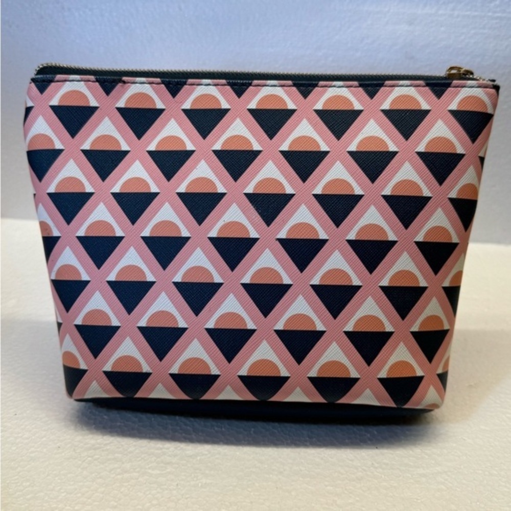 Dabney Lee Retro Pink Geometric Triangle Cosmetic Bag Pouch Zippered Makeup Case